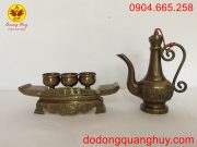 Ngai ba chén bằng đồng màu hun xanh giả cổ