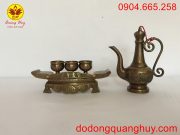 Ngai ba chén bằng đồng màu hun xanh giả cổ