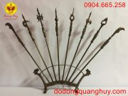 Bộ bát biểu bằng đồng cao 60cm màu hun xanh giả cổ