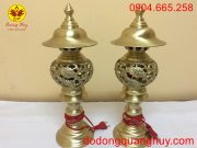 Đôi đèn thờ rồng phượng bằng đồng cát tút
