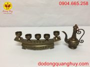 Bộ ngai năm chén bằng đồng màu hun xanh giả cổ