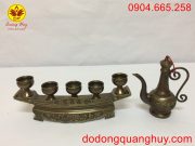 Bộ ngai năm chén bằng đồng màu hun xanh giả cổ