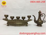Bộ ngai năm chén bằng đồng màu hun xanh giả cổ