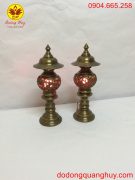 Đôi đèn thờ rồng phượng bằng đồng màu hun xanh giả cổ