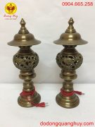 Đôi đèn thờ rồng phượng bằng đồng màu hun xanh giả cổ