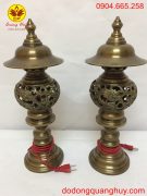 Đôi đèn thờ rồng phượng bằng đồng màu hun xanh giả cổ