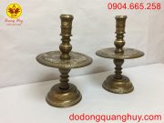 chân nến thờ bằng đồng đỏ khảm tam khí