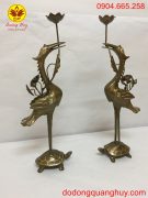 Hạc thờ đồng đỏ khảm tam khí cao 60cm