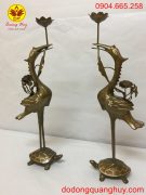 Hạc thờ đồng đỏ khảm tam khí cao 60cm