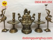 Bộ ngũ sự khảm tam khí cao 60cm với hoa văn sắc nét và tinh xảo