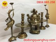 Bộ ngũ sự khảm tam khí cao 60cm với hoa văn sắc nét và tinh xảo