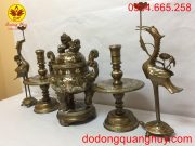 Bộ ngũ sự khảm tam khí cao 60cm với hoa văn sắc nét và tinh xảo