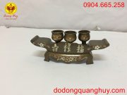 Ngai ba chén bằng đồng đỏ khảm tam khí
