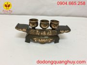 Ngai ba chén bằng đồng đỏ cạo màu