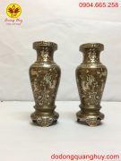 Lọ hoa bằng đồng đỏ khảm tam khí cao 30cm