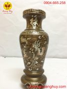 Lọ hoa bằng đồng đỏ khảm tam khí cao 30cm