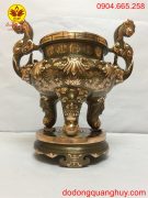 Đỉnh đồng đỏ cạo màu 60cm hoa văn sắc nét và tinh xảo