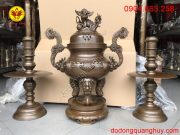 Tam sự đỉnh nến bằng đồng hun giả cổ cao 70cm