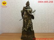 Tượng Quan Công bằng đồng đỏ khảm tam khí cao 70cm