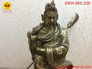 Tượng Quan Công bằng đồng đỏ khảm tam khí cao 70cm