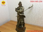 Tượng Quan Công bằng đồng đỏ khảm tam khí cao 70cm