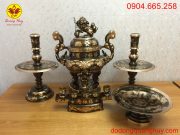 Bộ tam sự bằng đồng đỏ cạo màu cao 60cm