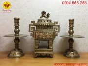 Bộ tam sự đỉnh ,hạc vuông khảm tam khí cao 60cm