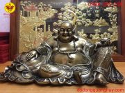 Tượng Di Lạc bằng đồng cao 35cm màu hun xanh giả cổ