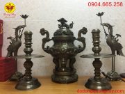 Bộ ngũ sự bằng đồng song long chầu nguyệt hun xanh giả cổ