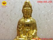Tượng Quan Thế Âm bằng đồng dát vàng cao 42cm