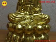 Đài sen Tượng Quan Thế Âm bằng đồng dát vàng cao 42cm