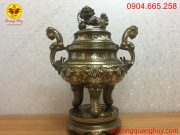 Đỉnh thờ bằng đồng đỏ khảm tam khí cao 70cm