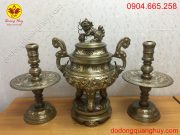 Bộ tam sự bằng đồng đỏ khảm tam khí cao 70cm