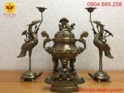 Đỉnh đồng cao 45cm màu hun xanh giả cổ
