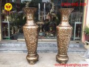 Đôi lục bình đồng đỏ khảm tam khí cao 1m5