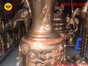 Đôi lục bình bằng đồng đỏ cạo màu cao 1m5