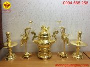 Bộ ngũ sự bằng đồng hoa sòi mạ vàng 24k