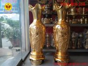 Đôi lục bình đồng đỏ dát vàng cao 1m15