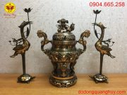 Bộ tam sự đỉnh, hạc đồng đỏ cao 60cm