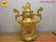 Mặt sau đỉnh đồng hoa văn rồng phượng mạ vàng 24k