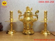 Bộ tam sự ( đỉnh, nến) bằng đồng mạ vàng 24k