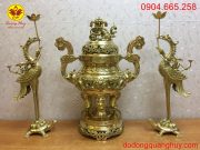 Tam sự đỉnh Hạc đồng vàng phủ bóng cao 65cm