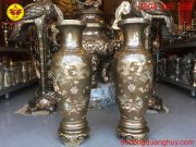 Đôi lục bình bằng đồng đỏ khảm tam khí