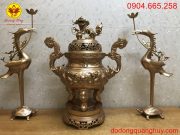 Bộ tam sự đỉnh Hạc đồng đỏ cao 60cm