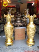 Đôi Lục bình bằng đồng đỏ dát vàng 9999