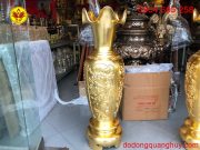 Lục bình bằng đồng đỏ dát vàng cao 1m2