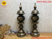 Đèn thờ bằng đồng khảm tam khí cao 60cm
