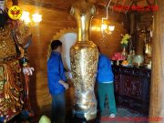 Lục Bình bằng đồng đỏ dát vàng 9999 cao 2m25