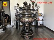 Đỉnh đồng đỏ khảm ngũ sắc cao 1m55