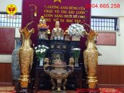 Đôi Lục Bình đúc bằng đồng đỏ dát vàng 9999